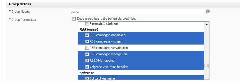 RSS feed permissies instellen in MailCamp